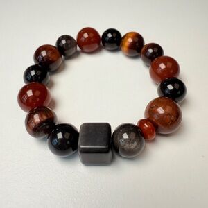 Red Agate × Tiger Eye × Obsidian Unisex Natural Stone Bracelet (15mm+)